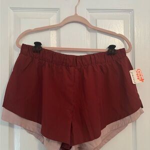 FP Movement Burgundy and Pink Athletic Shorts